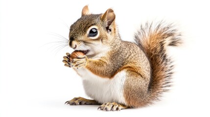 Fototapeta premium Squirrel Eating a Nut Against a White Background