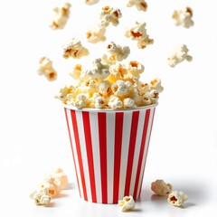 Fresh Popcorn in a Striped Bucket with Popped isolated on white background 4