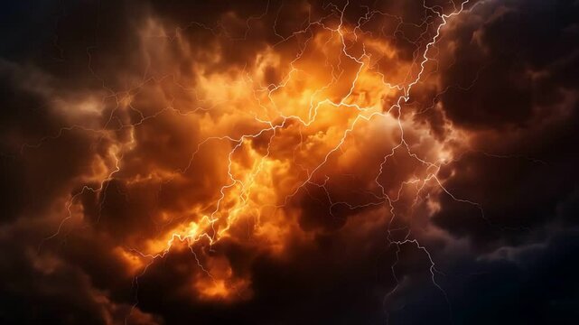 Thunderstorm golden lightening on a dark background