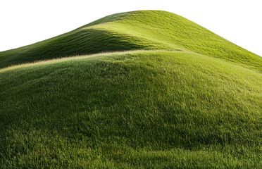 Rolling green hills with vibrant grass in sunlight, cut out - stock png.