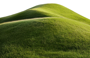 Rolling green hills with vibrant grass in sunlight, cut out - stock png.