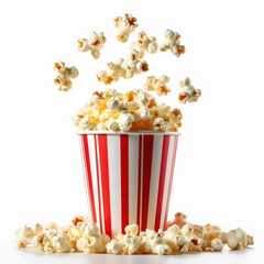Fresh Popcorn in a Striped Bucket with Popped isolated on white background 1