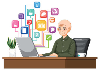 Senior Man Working on Laptop