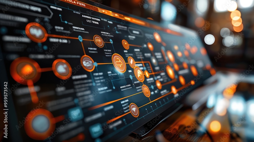 Leinwandbilder business plan with a flowchart and key performance indicators, organized strategy. generative ai.