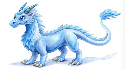 Fototapeta premium Majestic blue ice dragon in watercolor style against white background