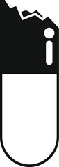 This simple vector design represents a broken capsule, symbolizing drug shortage