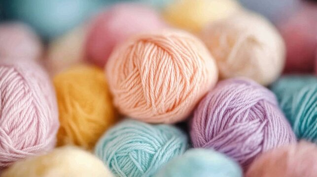 Colorful pastel yarn balls in various shades are arranged together, inviting creative expression in knitting and crafting activities