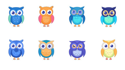 Fototapeta premium カラフルでかわいいフクロウのアイコンセット | 鮮やかなデザイン素材