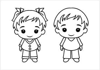 Cute Anime girl and boy isolated. Manga style. Hand drawn vector illustration