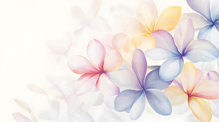 A flat vector illustration of a Plumeria border background, vibrant tropical colors, flowers forming a seamless pattern with a painted texture, soft and smooth gradients