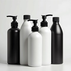 Black and White Minimalist Cosmetic Bottles - Modern Skincare Packaging isolated on white background 2
