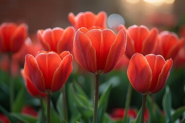 Fototapeta premium A field with vibrant red tulips