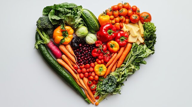 World Vegan Day Fresh vegetables and fruits arranged in the shape of a heart, celebrating World Vegan Day, 3D illustration