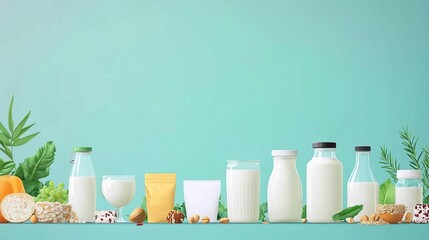 World Vegan Day Plant-based milk and dairy alternatives, World Vegan Day celebration, flat design illustration