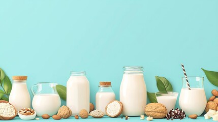 World Vegan Day Plant-based milk and dairy alternatives, World Vegan Day celebration, flat design illustration