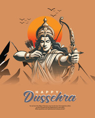 Happy Dussehra and Subh Vijayadashami with ravan dahan social media post banner template
