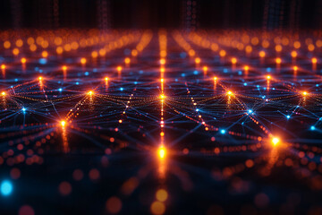 Obraz premium Digital information represented as lines of light interconnecting people, illustrating the concept of digital networking on a global scale.
