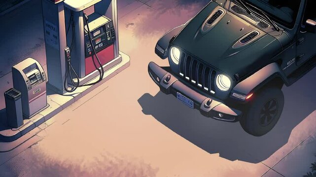 car driving into gas station animation