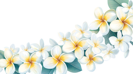 Fototapeta premium A flat vector illustration of a Plumeria border, intricate pattern with overlapping flowers , With some space in the area for text, soft pastel shades, painted with subtle textures