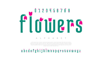 Flowers creative modern geometric urban alphabet font. Digital abstract futuristic, game, techno, robot, music, logo, sport, minimal technology typography. Simple numeric vector illustration