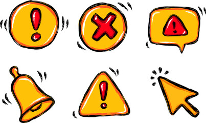 Grunge warning signs hand drawn style collection