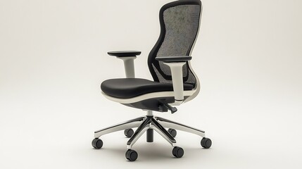 Modern ergonomic office chair with mesh backrest isolated on a white background