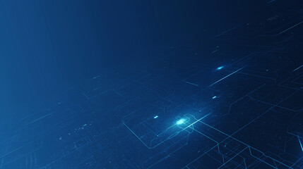 Obraz premium Blue background with digital connections and technology, featuring a blue gradient and white dots on a dark blue backdrop. Perfect as a technical web banner template for web design, computer science p