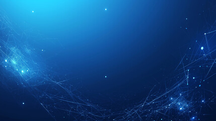Fototapeta premium Blue background with digital connections and technology, featuring a blue gradient and white dots on a dark blue backdrop. Perfect as a technical web banner template for web design, computer science p