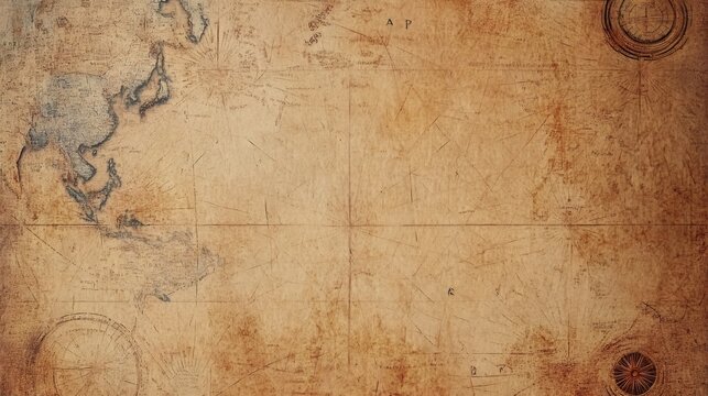 A detailed vintage map with a worn texture and compass in the corner, perfect for background or texture.