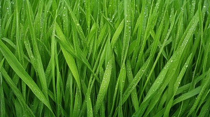 Fototapeta premium Morning dew on fresh green grass, symbolizing the freshness of a new start.