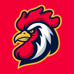 Rooster head mascot logo, perfect for sports teams or businesses.
