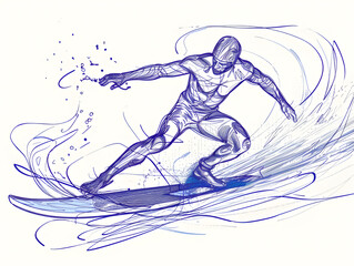 Surfing line drawing illustration
