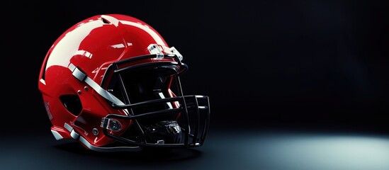Fototapeta premium Shiny Red American Football Helmet on Dark Background with Dramatic Lighting