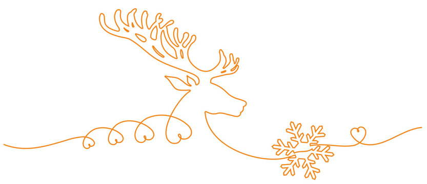 recommend clip art: Vector illustration of deer head and christmas snow in line art style for christmas day