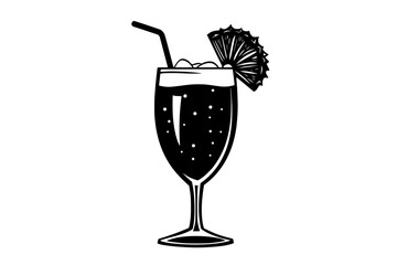 Tall glass of virgin pi&ntilde;a colada, creamy with a pineapple slice on the rim, vector illustration art