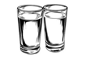 Two glasses filled with milk placed on a tabletop, vector illustration art