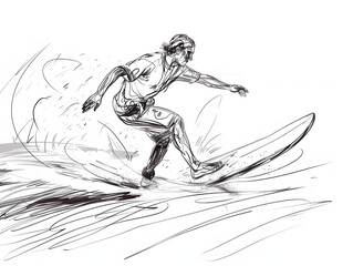 Fototapeta premium Surfing line drawing illustration