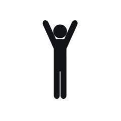 an icon of a human figure, a pictogram, a standing stick man with his hands up, a flat vector illustration highlighted on a white background