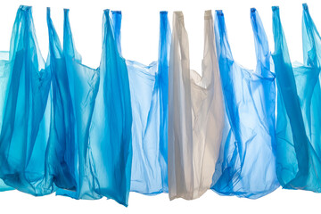 many blue disposable shopping plastic bags isolated