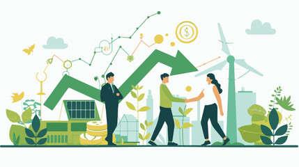 A flat design vector art illustration depicting the concept of green finance and sustainable development vector illustration 