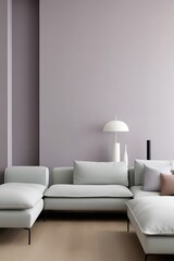 Scandinavian interior design of modern living room, home. Colorful vibrant pillows, and beautiful wall art
