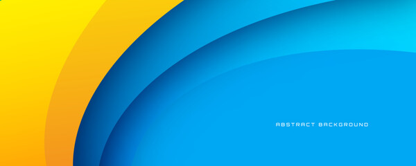 3D blue yellow abstract background overlap layer on bright space with flowing waves effect decoration. Modern graphic design element cutout style concept for web banner, flyer, card, or brochure cover