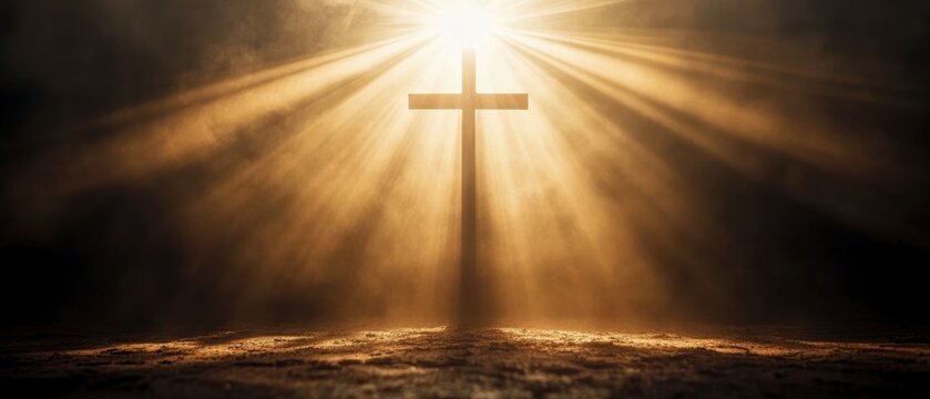A serene image of a cross illuminated by radiant rays of light, symbolizing hope, faith, and spiritual enlightenment.