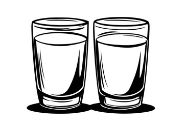 Two glasses filled with coconut milk on a plain surface, vector illustration art