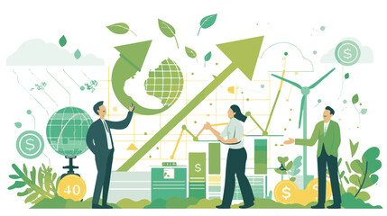 A flat design vector art illustration depicting the concept of green finance and sustainable development vector illustration 