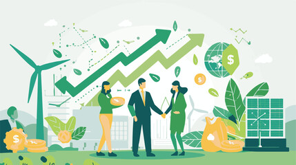 A flat design vector art illustration depicting the concept of green finance and sustainable development vector illustration 