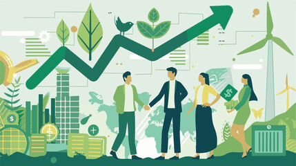 A flat design vector art illustration depicting the concept of green finance and sustainable development vector illustration 