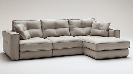 Modern modular sofa with fabric upholstery placed on a white background