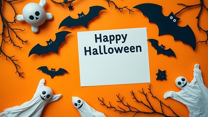 halloween background with pumpkin and bats