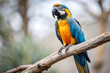 A Colorful Parrot With a Blue Tail Sits on a Branch
